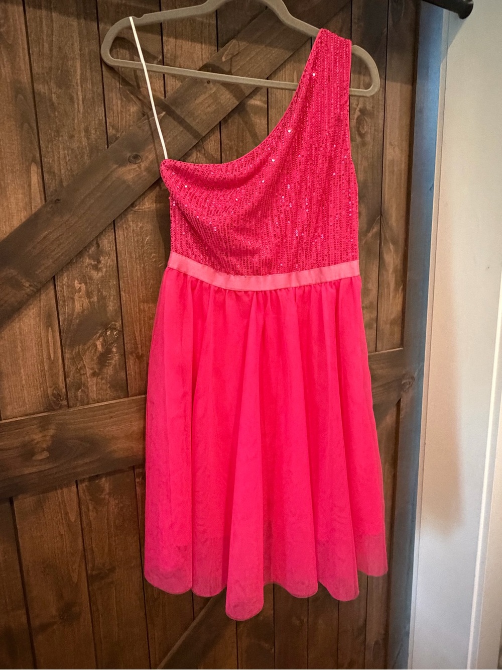 One-Shoulder Sequin Dress in Hot Pink. Nearly new!
